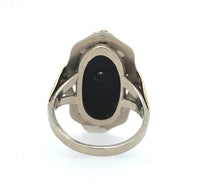 14k White Gold Genuine Natural Black Onyx Diamond Ring Scalloped Flowers #J6028
