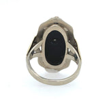 14k White Gold Genuine Natural Black Onyx Diamond Ring Scalloped Flowers #J6028