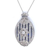 Platinum 2 Carat Diamond and Lab-Created Sapphire Deco Pendant Necklace (#J6378)