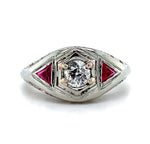 18k Gold Filigree .30ct Diamond Ring with Synthetic Lab-Created Rubies (#J5826)
