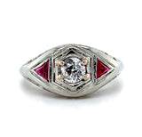 18k Gold Filigree .30ct Diamond Ring with Synthetic Lab-Created Rubies (#J5826)