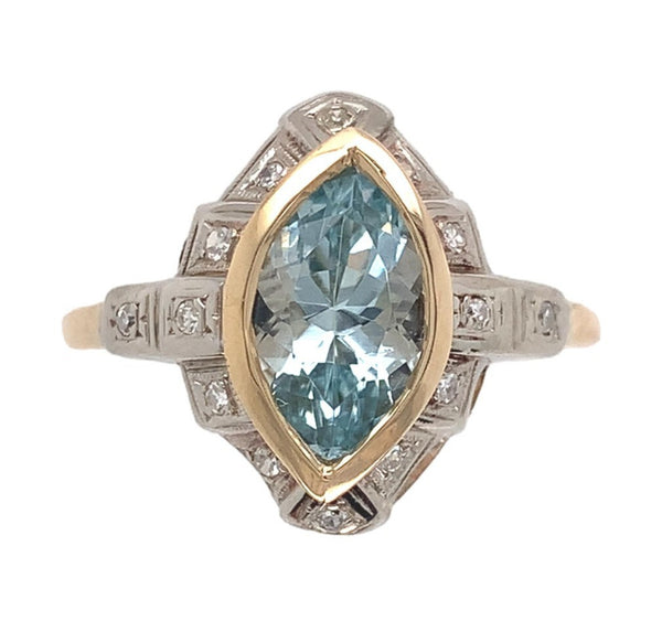 14k Gold 1.33ct Marquise Genuine Natural Aquamarine and Diamond Ring (#J7204)