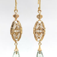 14k Gold Green Genuine Natural Prasiolite Quartz Briolette Earrings (#J5509)