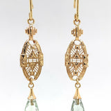 14k Gold Green Genuine Natural Prasiolite Quartz Briolette Earrings (#J5509)