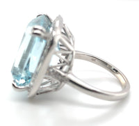 18k White Gold Large 15.55 Carat Genuine Natural Aquamarine Diamond Ring #J7013