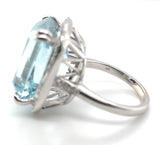 18k White Gold Large 15.55 Carat Genuine Natural Aquamarine Diamond Ring #J7013