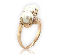 14k Yellow Gold Ring w/ Cultured Pearls and Engraved Flowers Size 6.75 (#J6615)