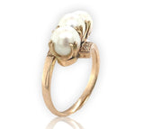14k Yellow Gold Ring w/ Cultured Pearls and Engraved Flowers Size 6.75 (#J6615)