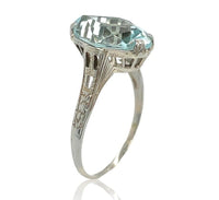 18k White Gold Filigree Ring w/Specialty Cut Genuine Natural Aquamarine (#J6611)