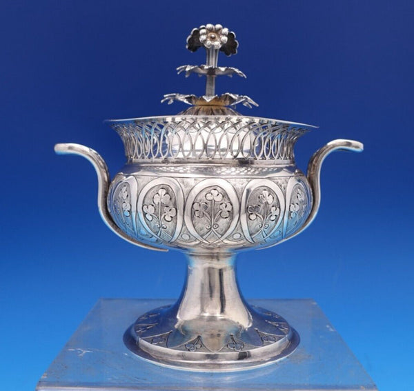 Austrian .813 Silver Sugar Bowl w/ 3-D Leaf and Flower 3 Level Finial (#8442)
