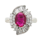 Platinum 1.62 Carat Genuine Natural Ruby Ring with .98cttw of Diamonds (#J6909)