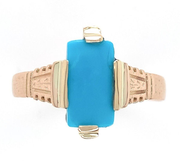 10k Gold Victorian Sleeping Beauty Genuine Natural Turquoise Ring 10.25 (#J6567)
