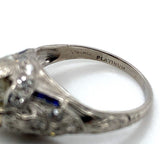 Art Deco Platinum 1.31ct Diamond Ring w/Lab-Created Sapphires GIA Report #J5928