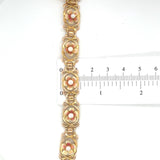 14k Yellow Gold Art Nouveau Enamel Flower Pearl Bracelet Jewelry (#J6091)