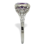 18k White Gold 1.21 Carat Genuine Natural Amethyst Filigree Ring 7.5 (#J7443)