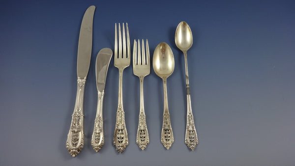 Rose Point by Wallace Sterling Silver Dinner Size Flatware Set Service 77 Pieces