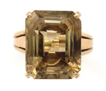 14k Gold Handwrought Emerald Cut Genuine Natural Smoky Quartz Ring (#J6607)