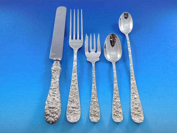 Rose by Stieff Sterling Silver Flatware Set for 12 Service 60 pc Repousse Dinner