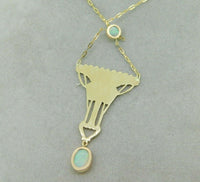 14k Gold Arts and Crafts Style Genuine Natural Opal Festoon Necklace (#J4880)
