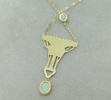 14k Gold Arts and Crafts Style Genuine Natural Opal Festoon Necklace (#J4880)