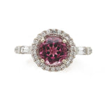 14k Gold Hot Pink Genuine Natural Tourmaline and Diamond Halo Ring (#J6364)