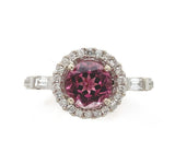 14k Gold Hot Pink Genuine Natural Tourmaline and Diamond Halo Ring (#J6364)