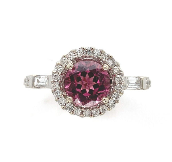 14k Gold Hot Pink Genuine Natural Tourmaline and Diamond Halo Ring (#J6364)
