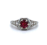18k White Gold Art Deco .50ct Genuine Natural Ruby Filigree Ring (#J5630)