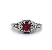 18k White Gold Art Deco .50ct Genuine Natural Ruby Filigree Ring (#J5630)
