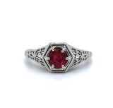 18k White Gold Art Deco .50ct Genuine Natural Ruby Filigree Ring (#J5630)