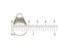 18k White Gold Art Deco 8mm Pearl Filigree Ring (#J5450)