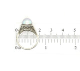 18k White Gold Art Deco 8mm Pearl Filigree Ring (#J5450)