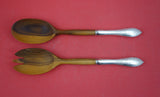 Tudor Wreath by Birks Sterling Silver Salad Serving Set w/ wood 10 1/2"