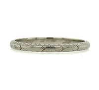 18k White Gold Band Ring with Chevron Edge Engraved Dated 1925 Size 5.5 (#J5901)