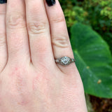 Art Deco 18k White Gold Filigree .16ct Genuine Natural Diamond Ring (#J6182)