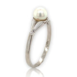 10k White Gold Ring with Small Cultured Pearl Size 6.25 Jewelry (#J6617)