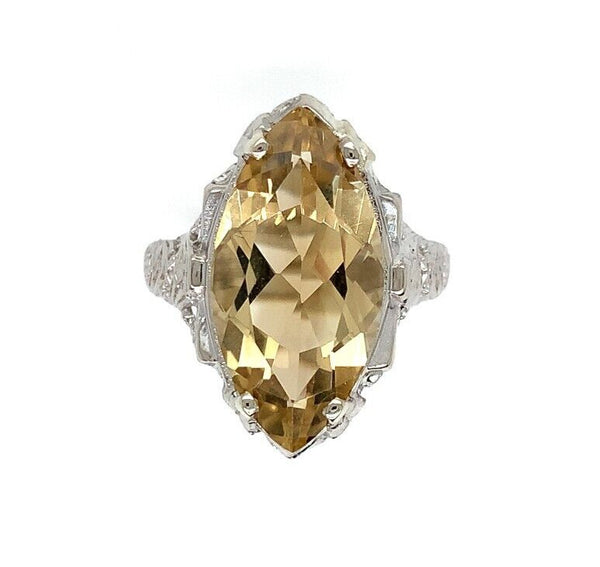 10k Gold Filigree Ring with Marquise 4.51 Carat Genuine Natural Citrine (#J6410)