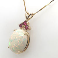 14k Gold Oval 13.89 Carat Australian Genuine Natural Opal Pendant Rubies #J6715