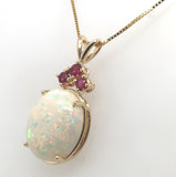 14k Gold Oval 13.89 Carat Australian Genuine Natural Opal Pendant Rubies #J6715
