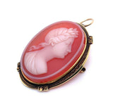 14k Gold Genuine Natural Hard Stone Carnelian Agate Cameo Pin Pendant (#J5133)