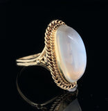 14k Yellow Gold High Dome Genuine Natural Moonstone Ring Handwrought (#J6495)