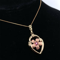 10k Rose Gold Genuine Natural Ruby Flower Pendant (#J5579)