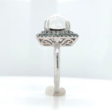 14k White Gold Rainbow Genuine Natural Moonstone Teal Sapphire Ring (#J6261)