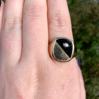 10k Yellow Gold Genuine Natural Black Onyx and Diamond Men's Ring (#J6538)