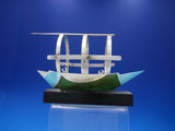 Italian Sterling 800 Silver Figurine Model of Boat on Green Lucite Base (#4318)