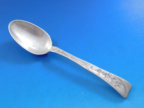 Lap Over Acid Etched by Tiffany Sterling Silver Place Soup Spoon with Orchids 7"