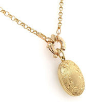 14k Yellow Gold Oval Locket with Decorative Engraving Heavy Chain (#J6514)
