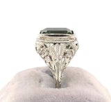 14k White Gold Art Deco 4.34ct Genuine Natural Tourmaline Filigree Ring (#J5762)