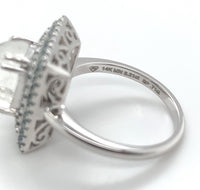 14k White Gold Rainbow Genuine Natural Moonstone Teal Sapphire Ring (#J6261)