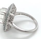 14k White Gold Rainbow Genuine Natural Moonstone Teal Sapphire Ring (#J6261)